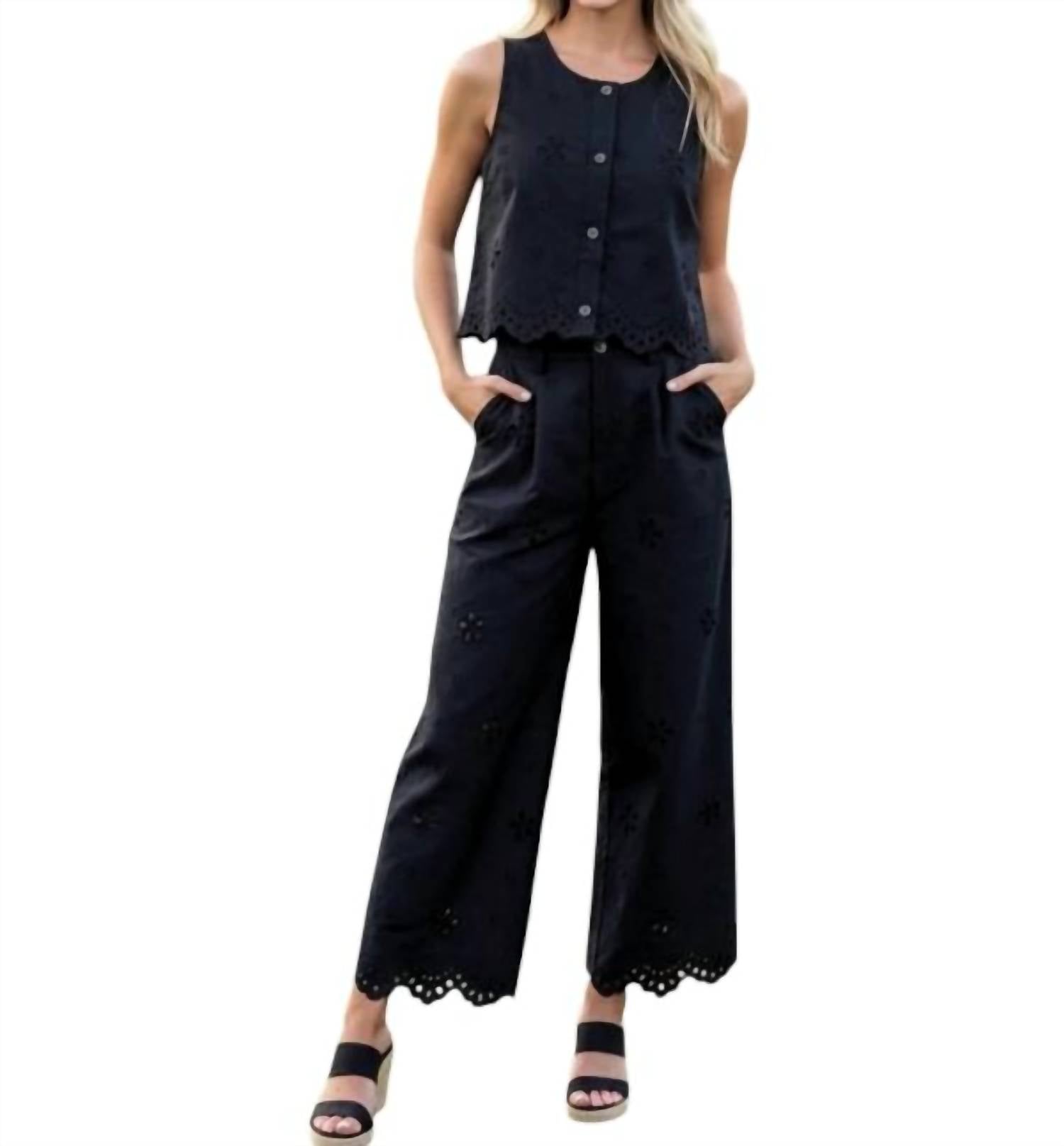 Entro - Fleur Eyelet Embroidered Vest & Pant Set