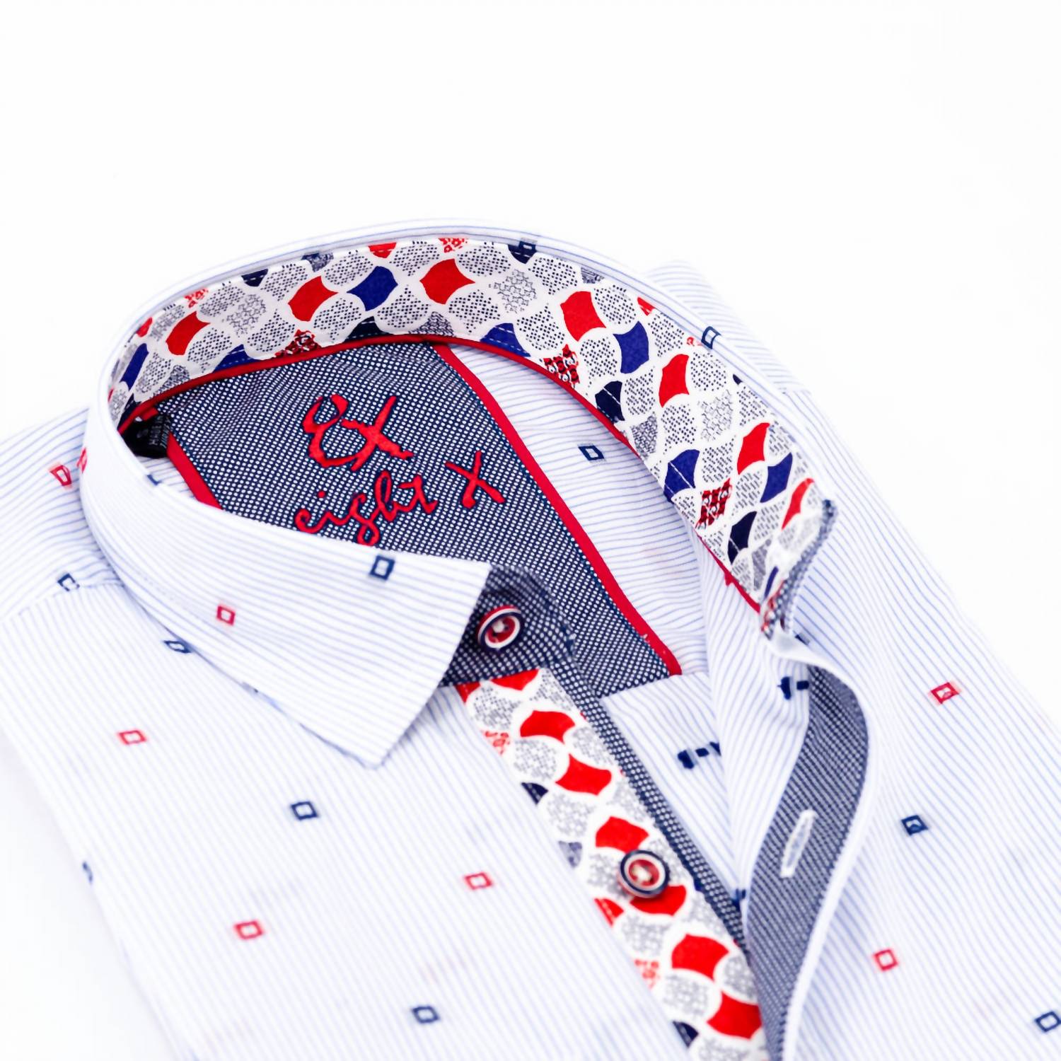 Eight X - Men's Fill Coupe Button Down Shirt With Print Trim