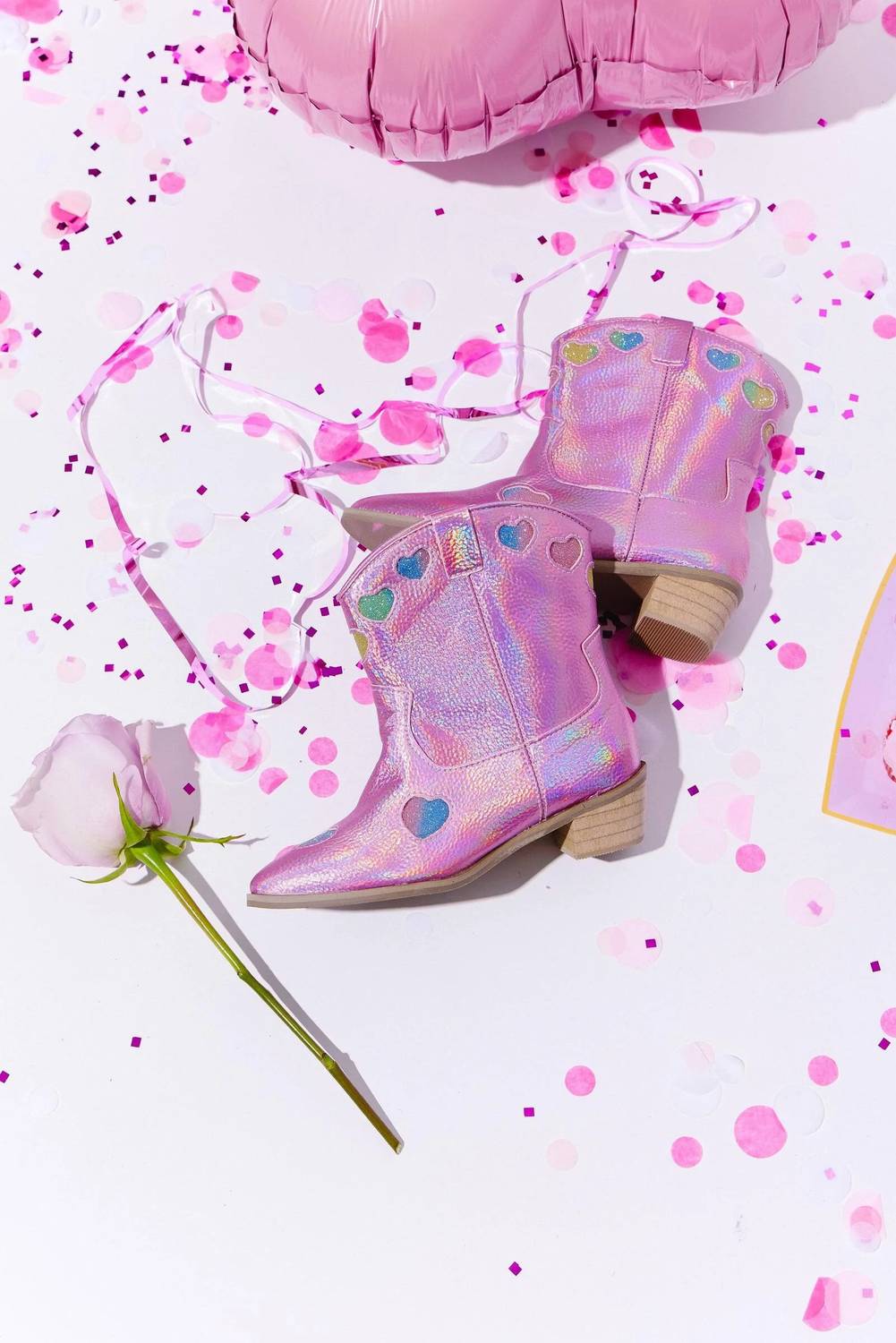 Lola + The Boys - Girls Iridescent Heart Cowgirl Boots