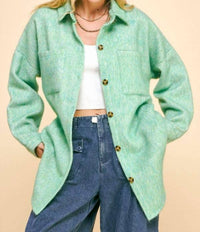 Davi & Dani - Textured Chest Pocket Button Front Shacket Top