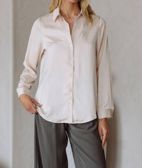 Skies Are Blue - Classic Satin Button Up Blouse