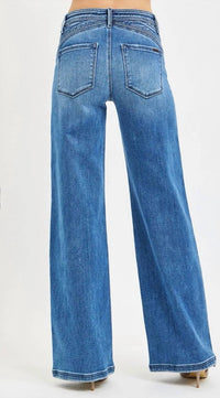 Risen - Jenkins High Rise Wide Leg Waist Detail Jeans