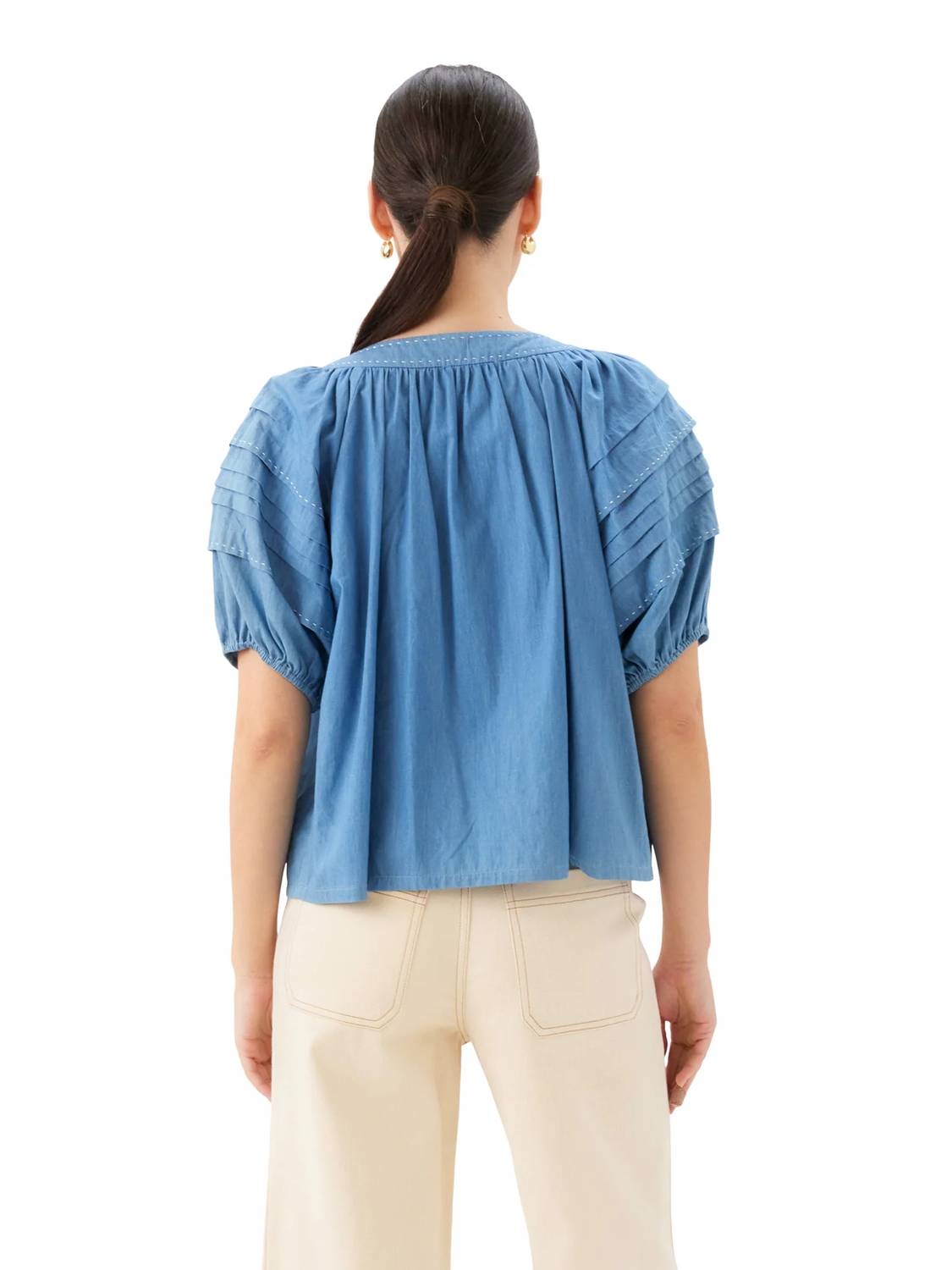 Fifteen Twenty - Shay Contrast Stitch Peasant Top