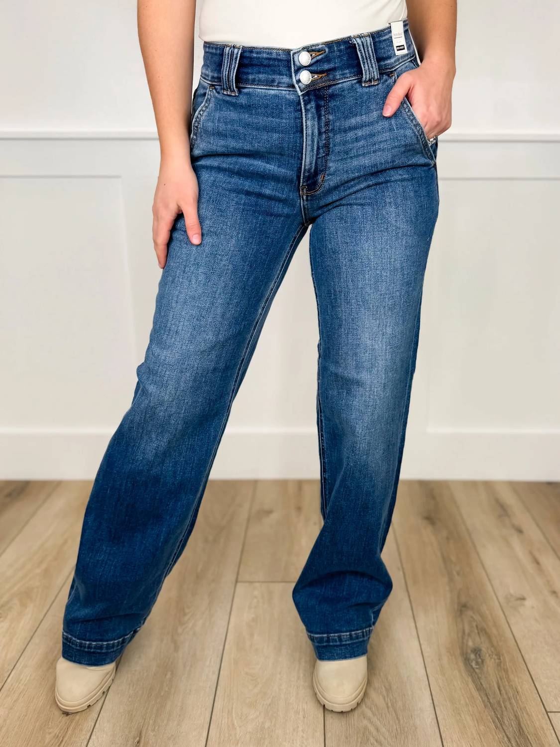 Judy Blue - Kira High-rise Double Button Wide Leg Jeans