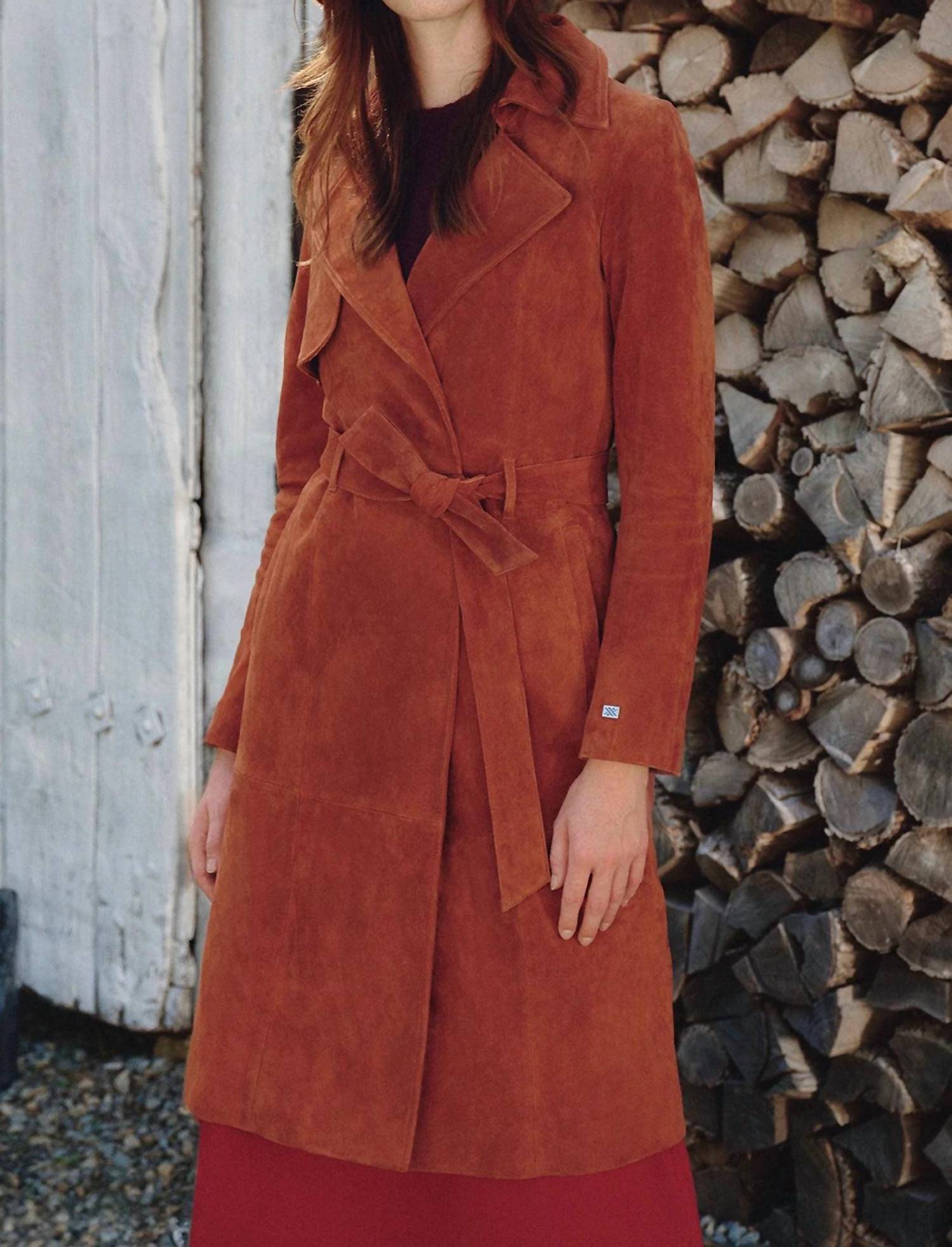 SOIA&KYO Alexis-n Slim-fit Suede Trench Coat in copper - women's jacket - view 6