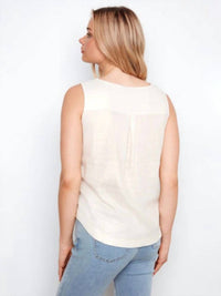 CHARLIE B Sleeveless Foil Print Linen Top in champagne - women's tank top - alternate view