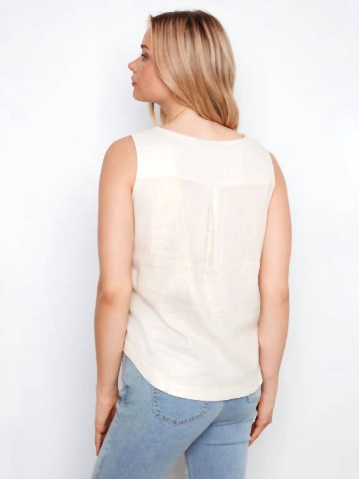 CHARLIE B Sleeveless Foil Print Linen Top in champagne - women's tank top - alternate view
