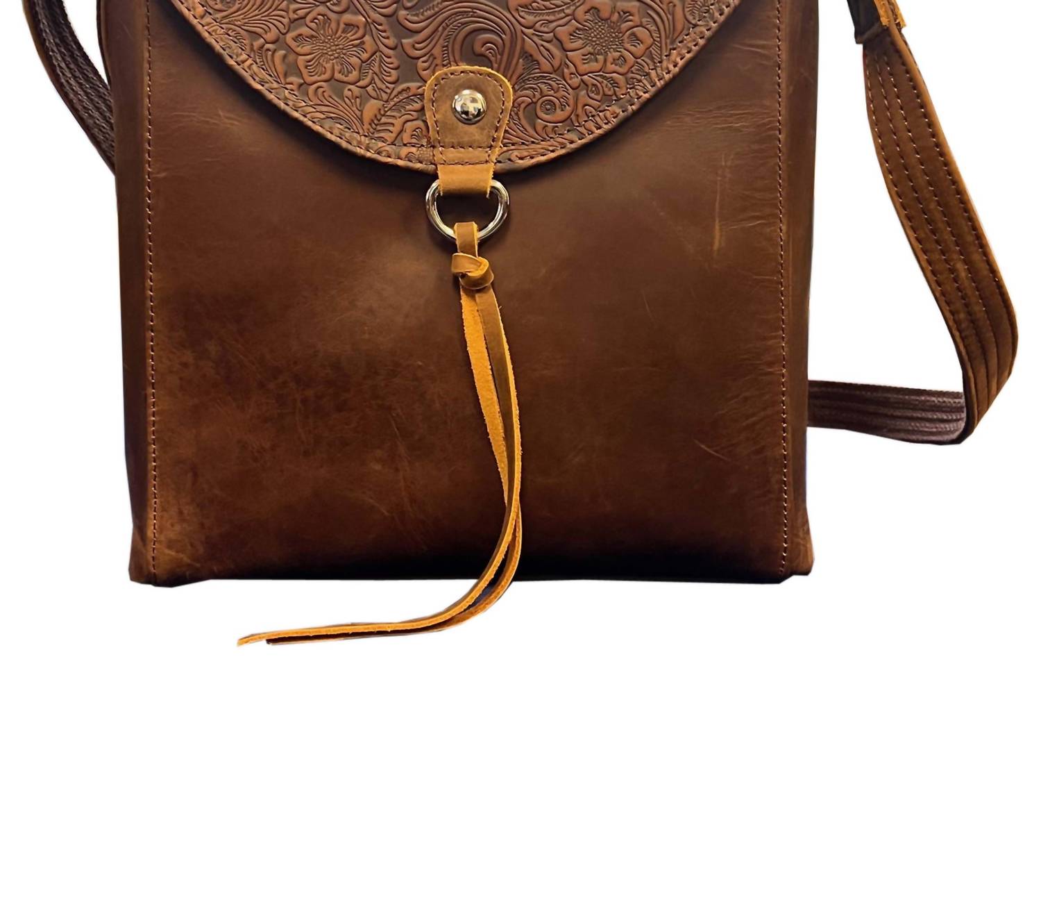 Roma Leathers Women's Vintage Leather Crossbody Shoulder Bag With Adjustable Strap in brown - women's bag