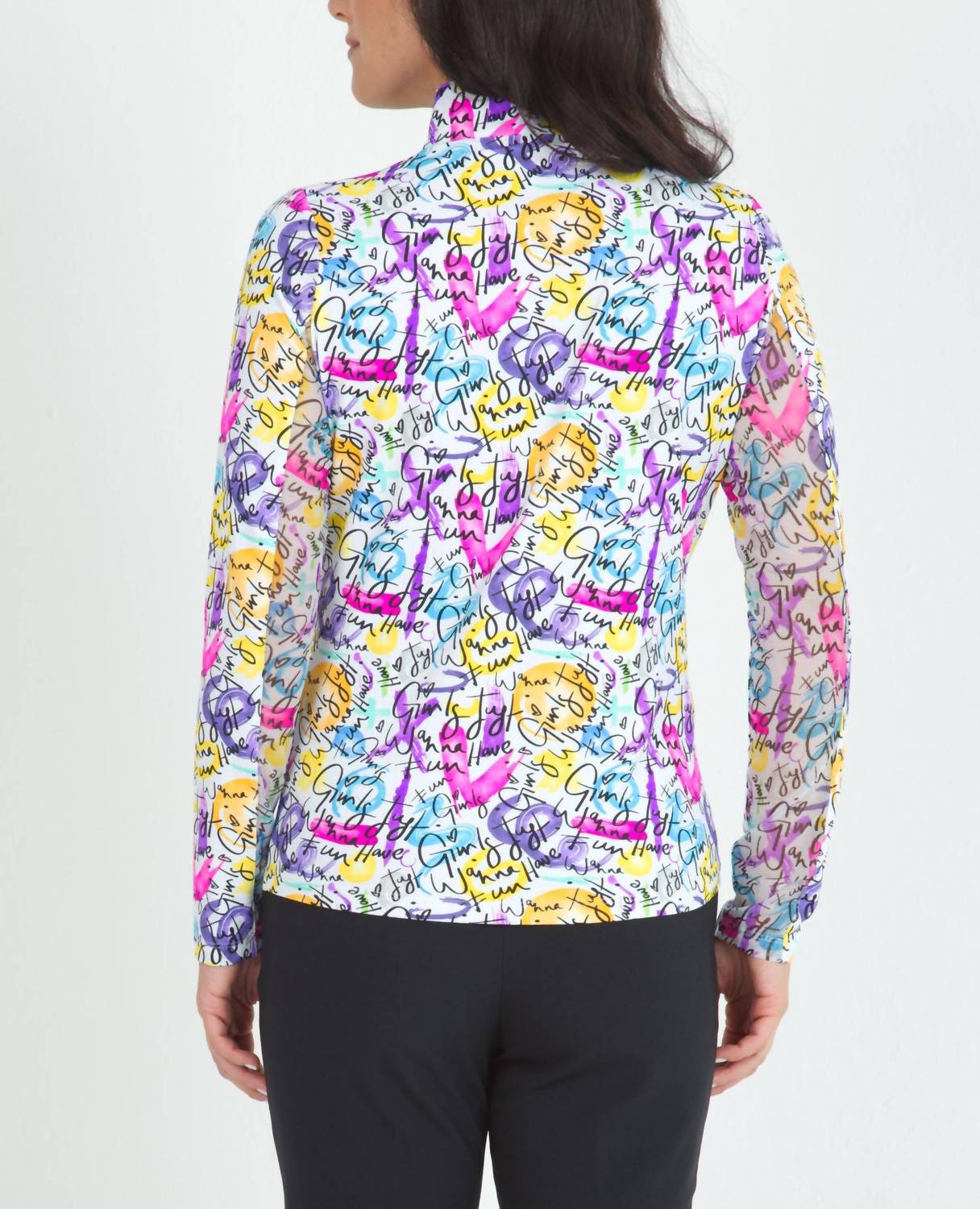 Ibkul - Angie Print Long Sleeve Mock Neck Top