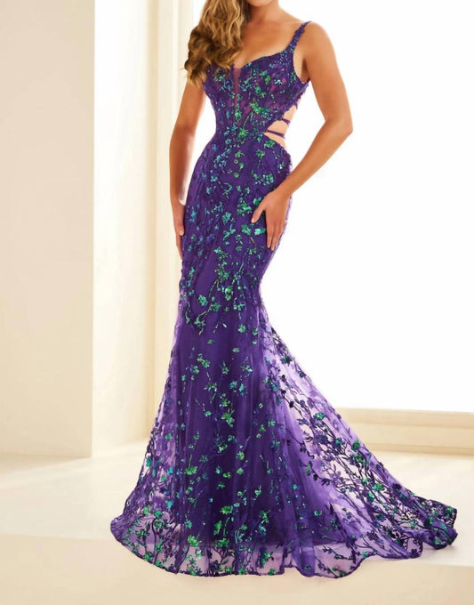 Ellie Wilde - Embroidered Tulle Sequin Mermaid Dress