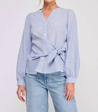 Allie Rose - Striped Side Wrap Tie Button Up Blouse