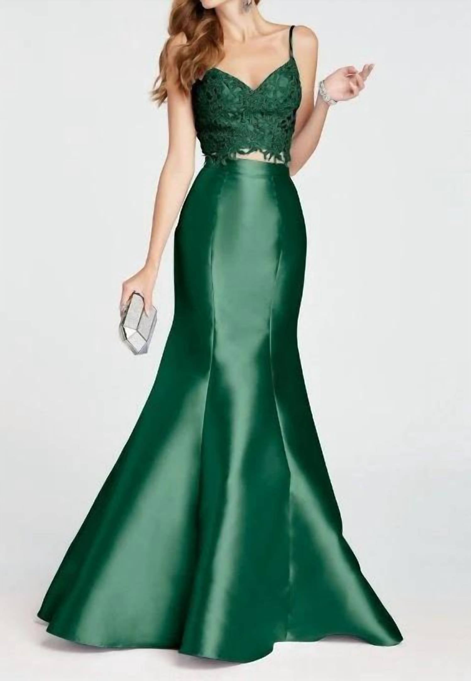 ALYCE PARIS Two Piece Lace V Neck Mermaid Dress in emerald - women's dress