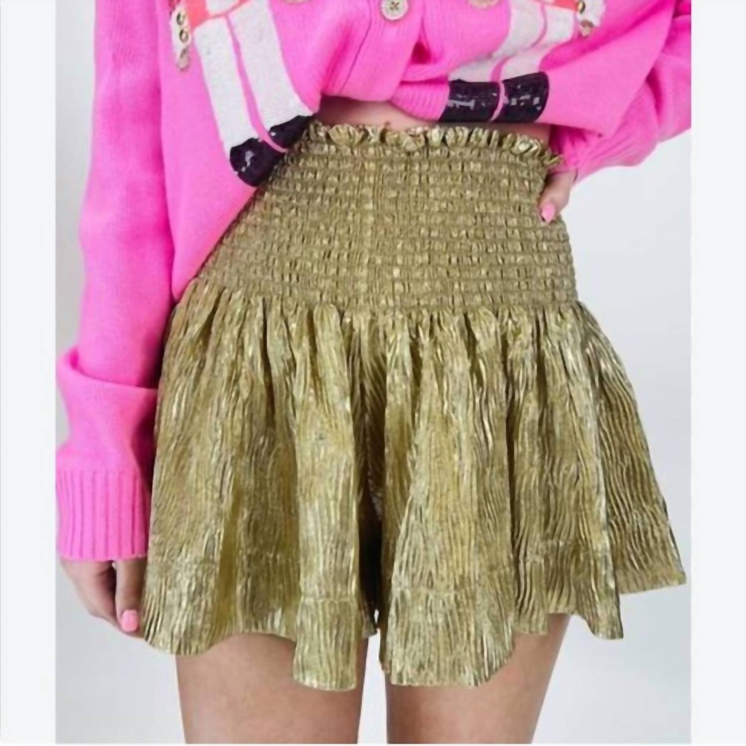 QUEEN OF SPARKLES Wavy Swing Short in gold - women's shorts