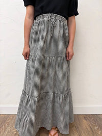 Vine & Love - Plaid Tiered Ruffled Drawstring Maxi Skirt
