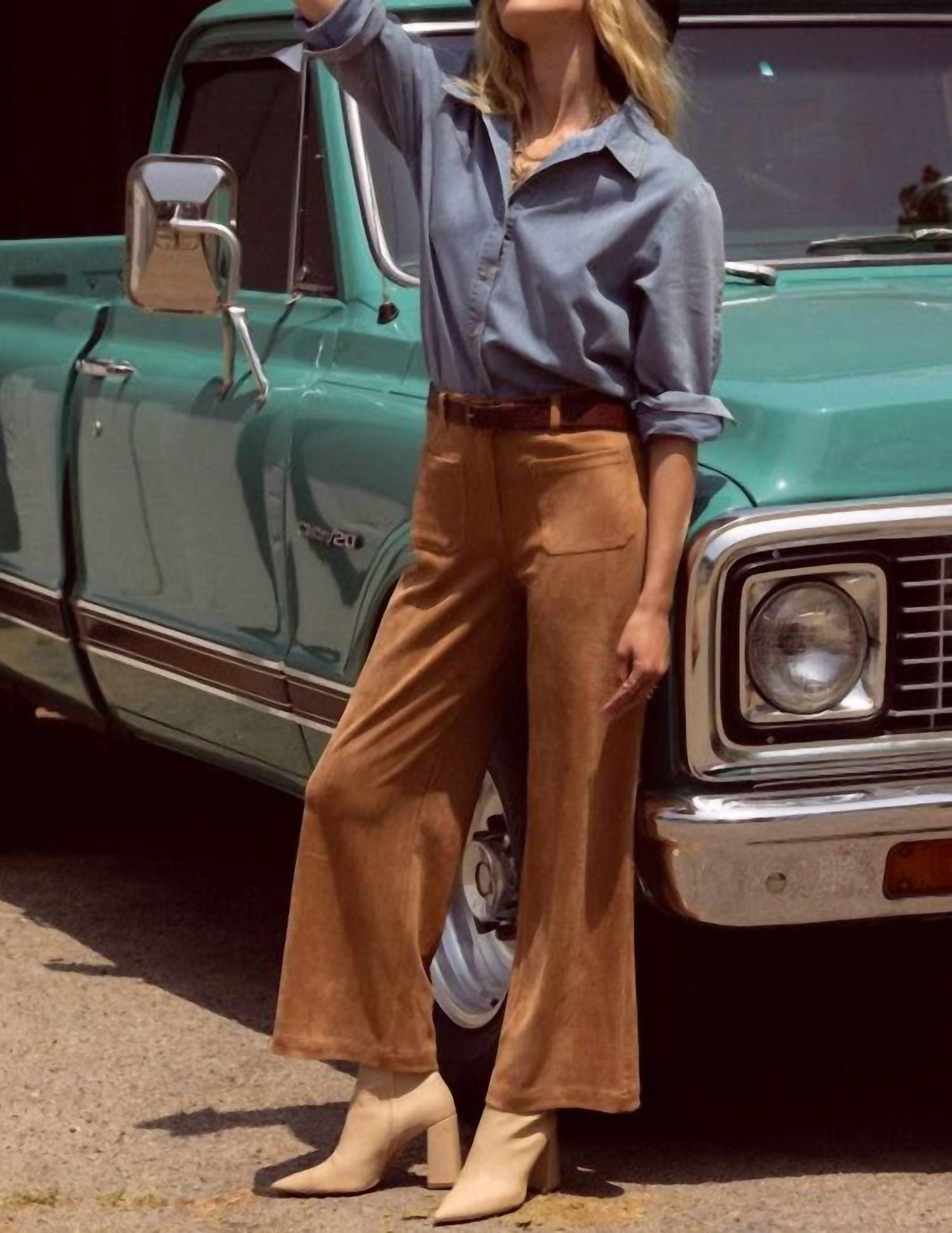 Skies Are Blue - Faux Suede Wide Leg Pants