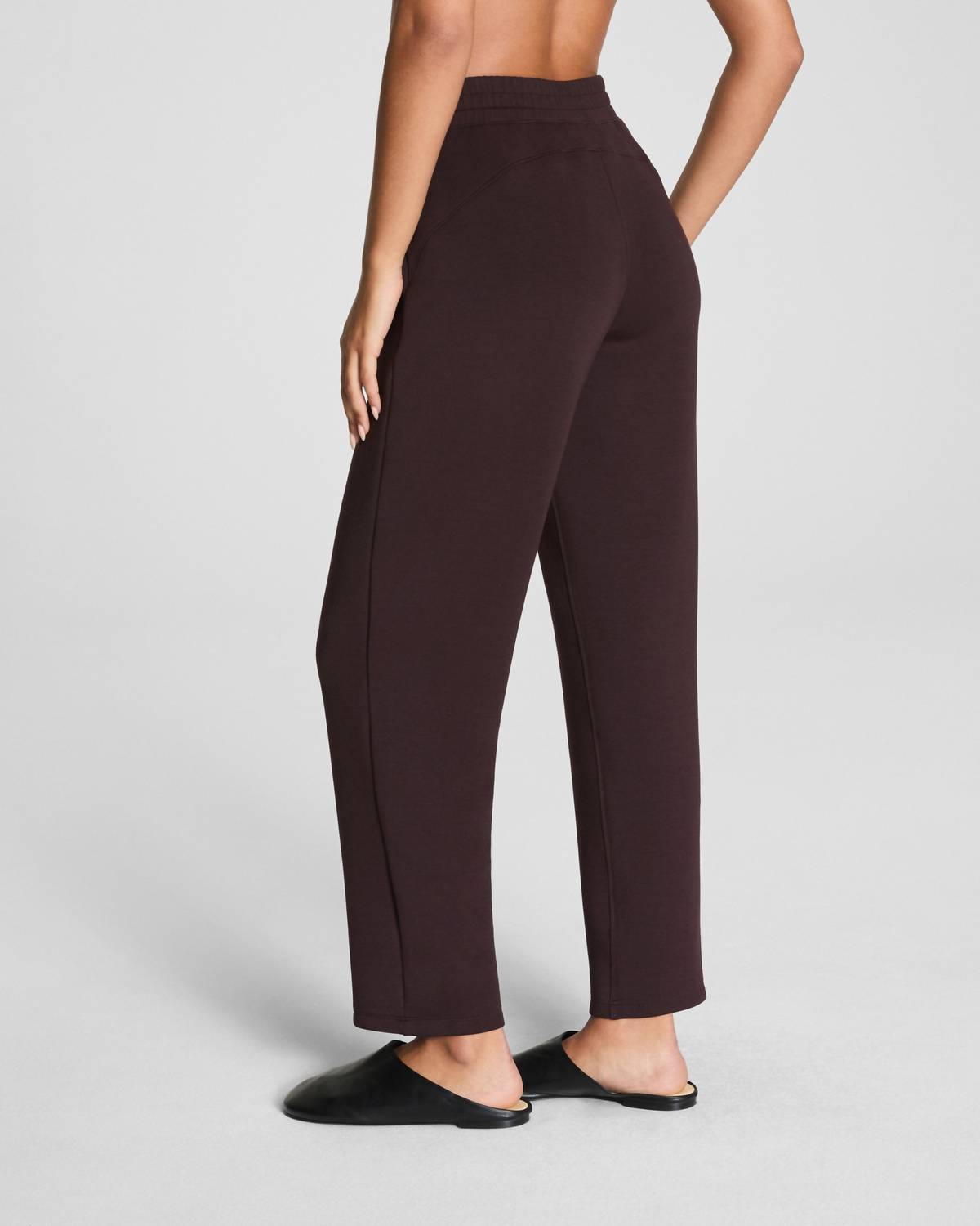 Spanx Airessentials Slim Straight Pants in truffle brown - women's pants - detail view