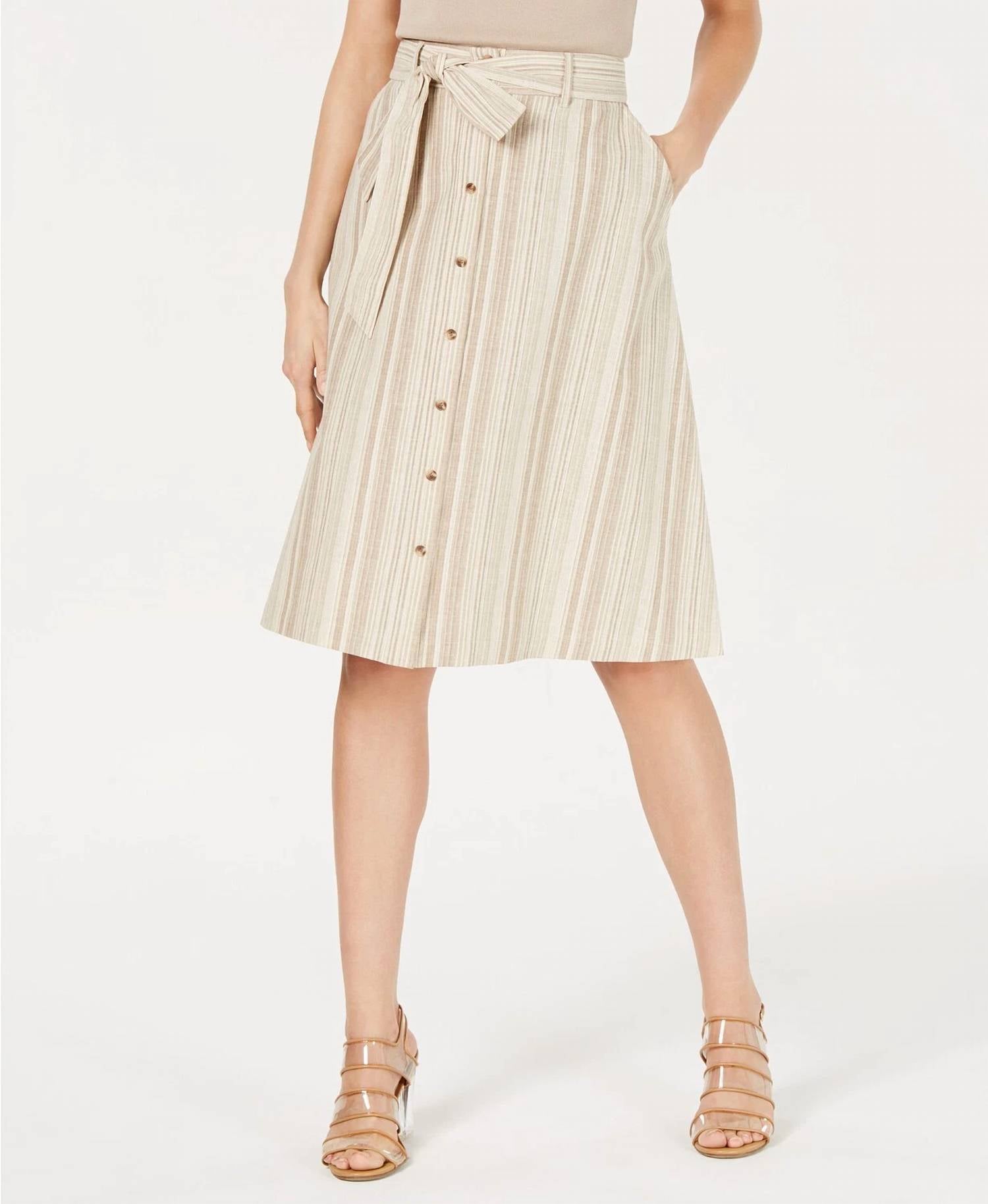 Bar Iii - Striped Button front Midi Skirt