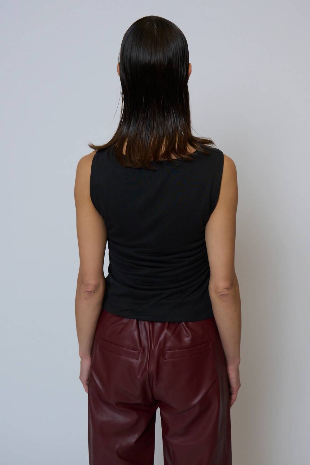 Central Park West Roman Sleeveless Top in black - women's tank top - detail view