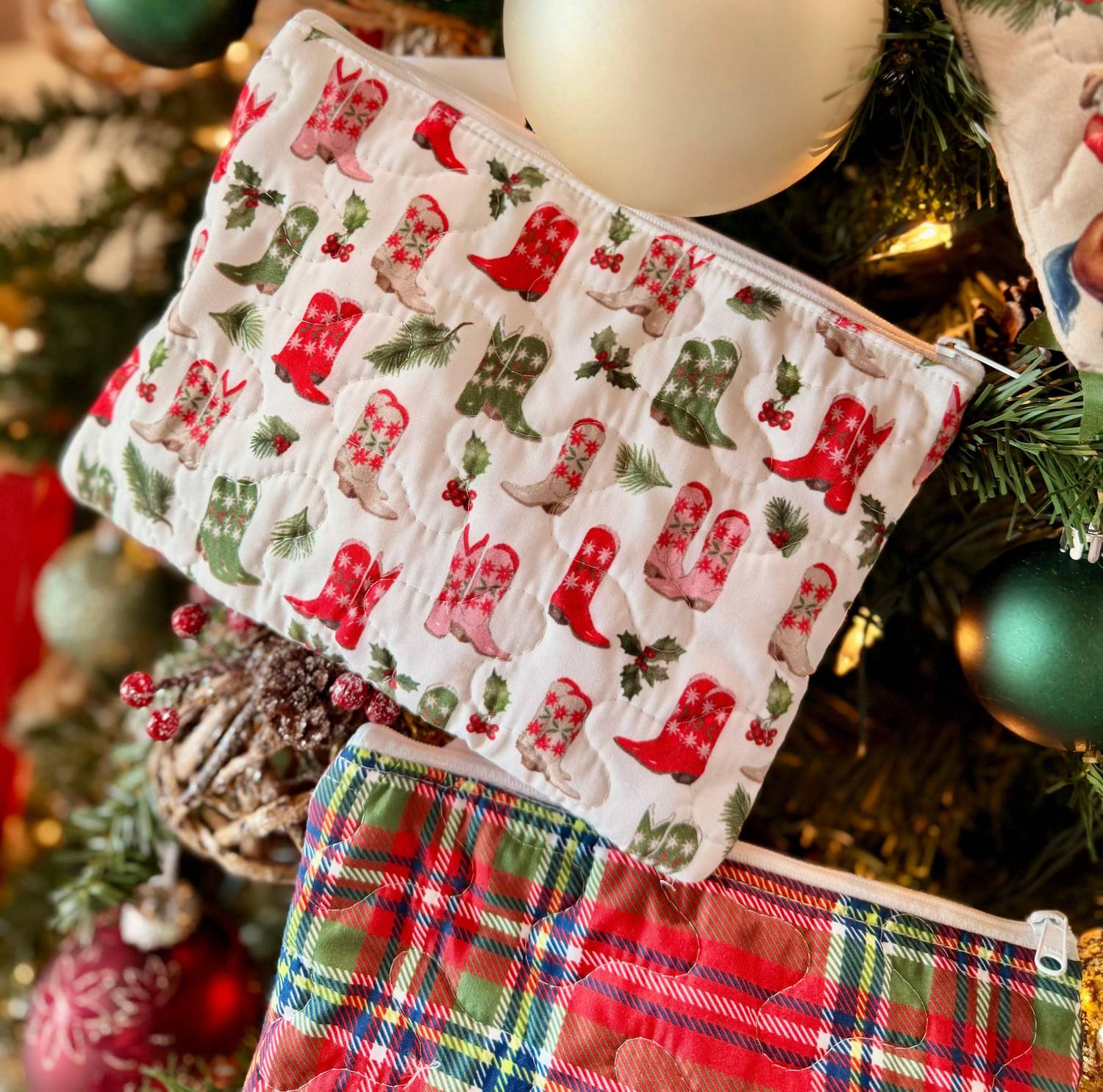Ida Mae Home Merry Christmas Y'all Makeup Bag in cream - women's bag - detail view