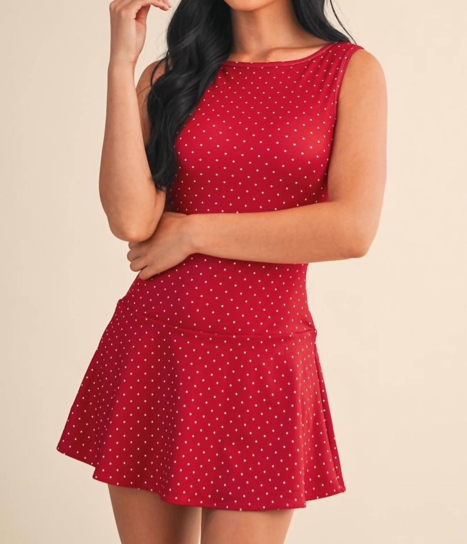Kimberly C - Polka Dot Print A-line Mini Dress With Drop Waist