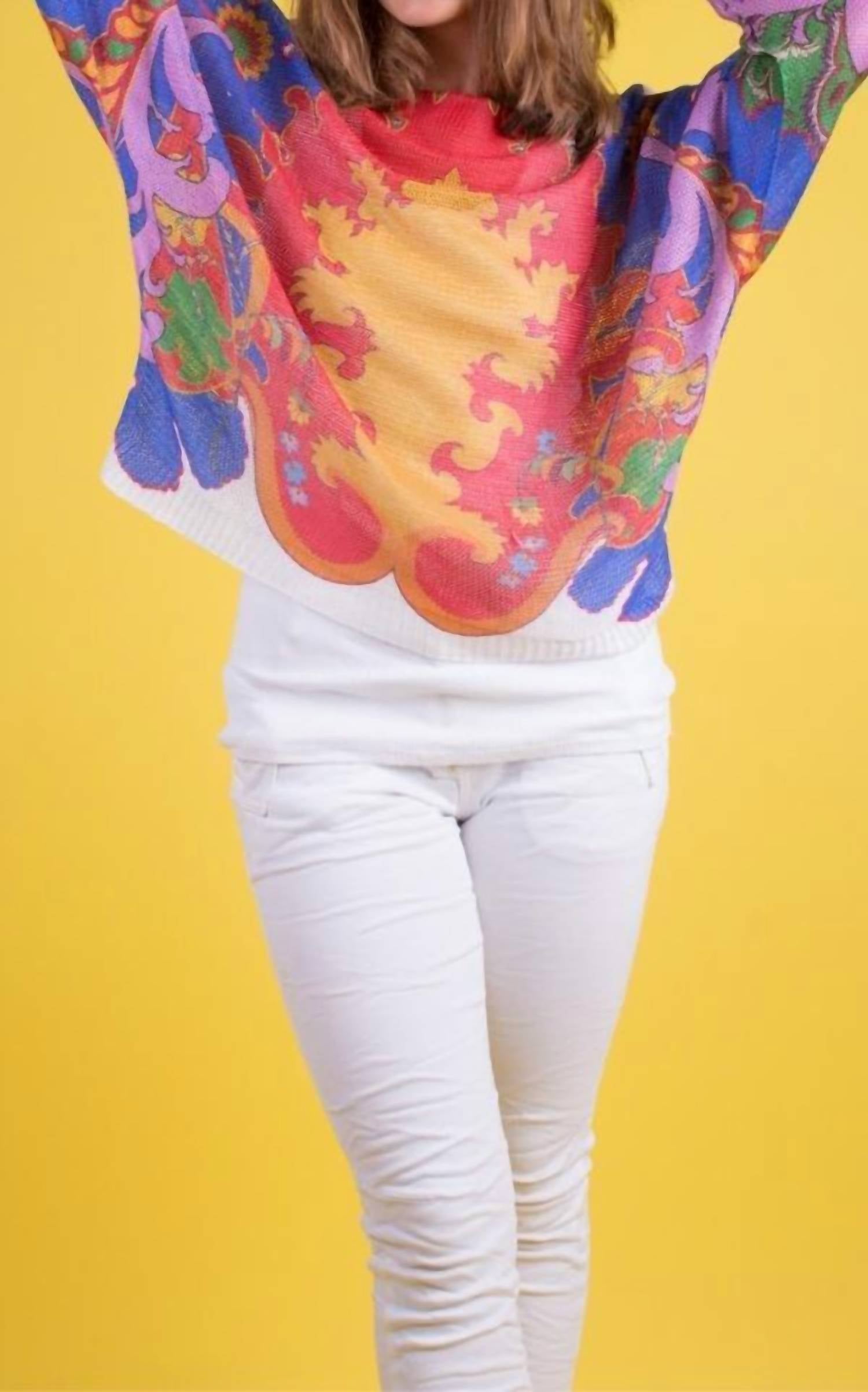 GIGI MODA Royal Print Emy Batwing Sweater in white - women's sweater - alternate view