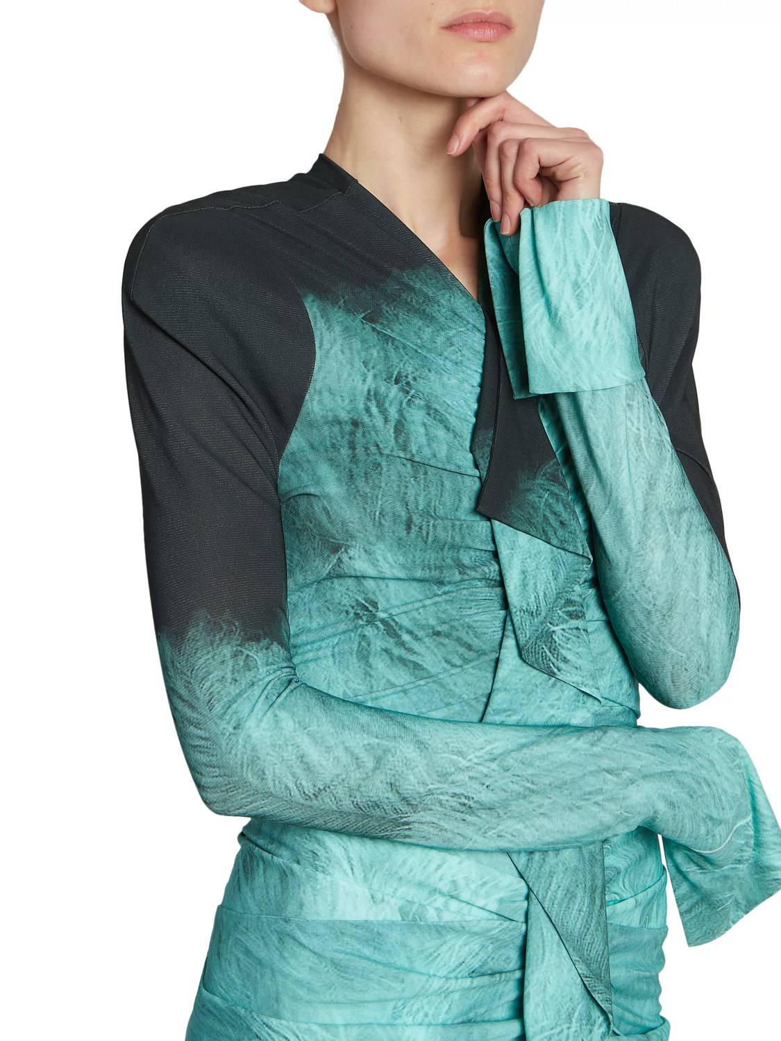 Victoria Beckham - Printed Fluid Jersey A/o Feather Dress