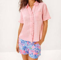 Lilly Pulitzer Carden Ruffle Top in sorbet pink x resort white - women's shirt