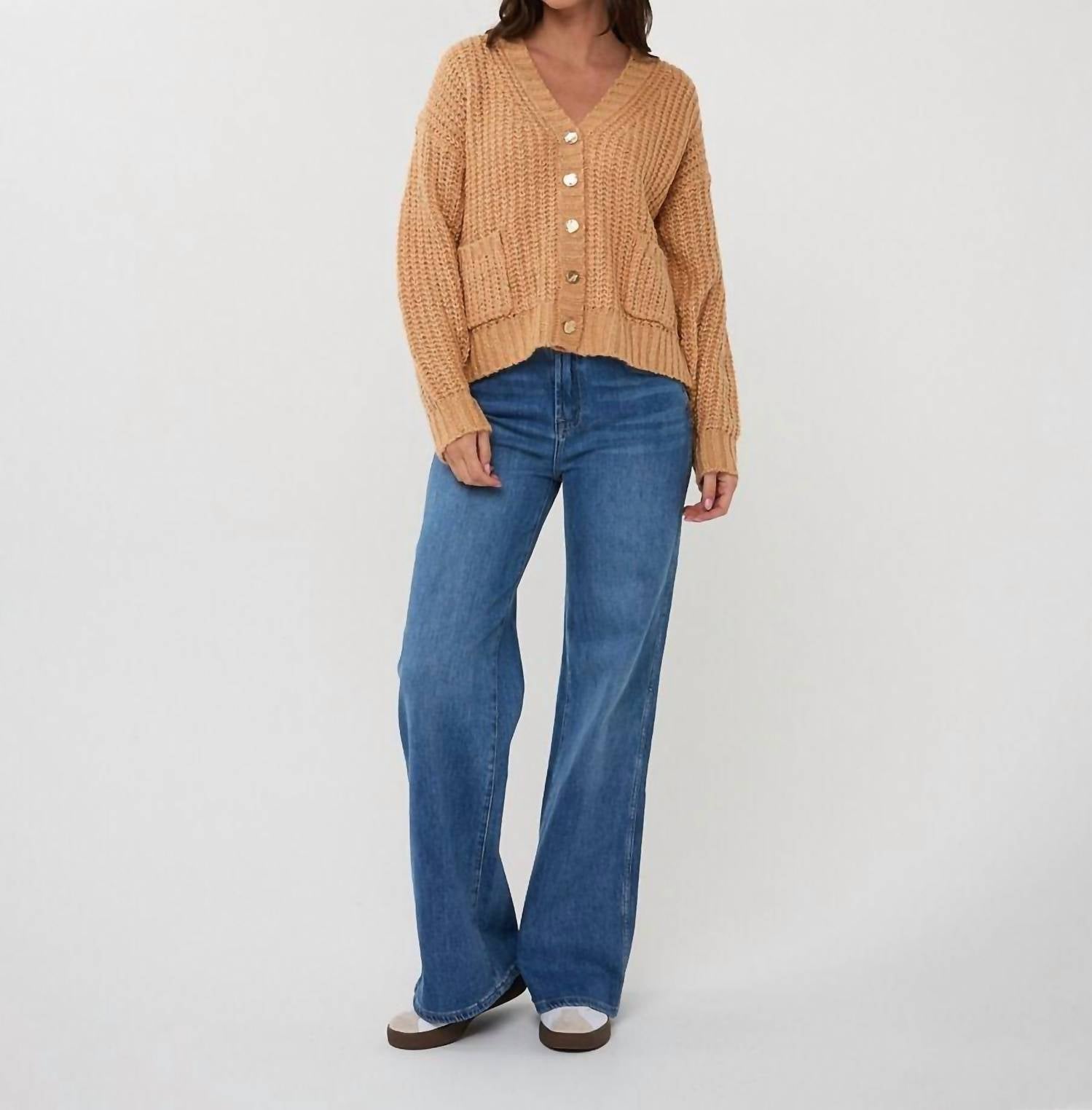 ESQUALO Chunky Cardigan With Metallic Buttons in candy - women's cardigan