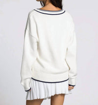 Thread & Supply Donna Sweater in ivory navy - women's sweater - detail view