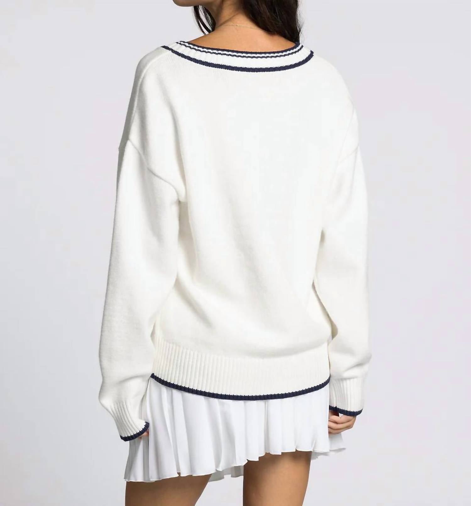 Thread & Supply Donna Sweater in ivory navy - women's sweater - detail view