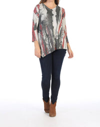 Jess & Jane Juliet Knit Jersey Asymmetric Top in modern abstract - women's blouse - detail view
