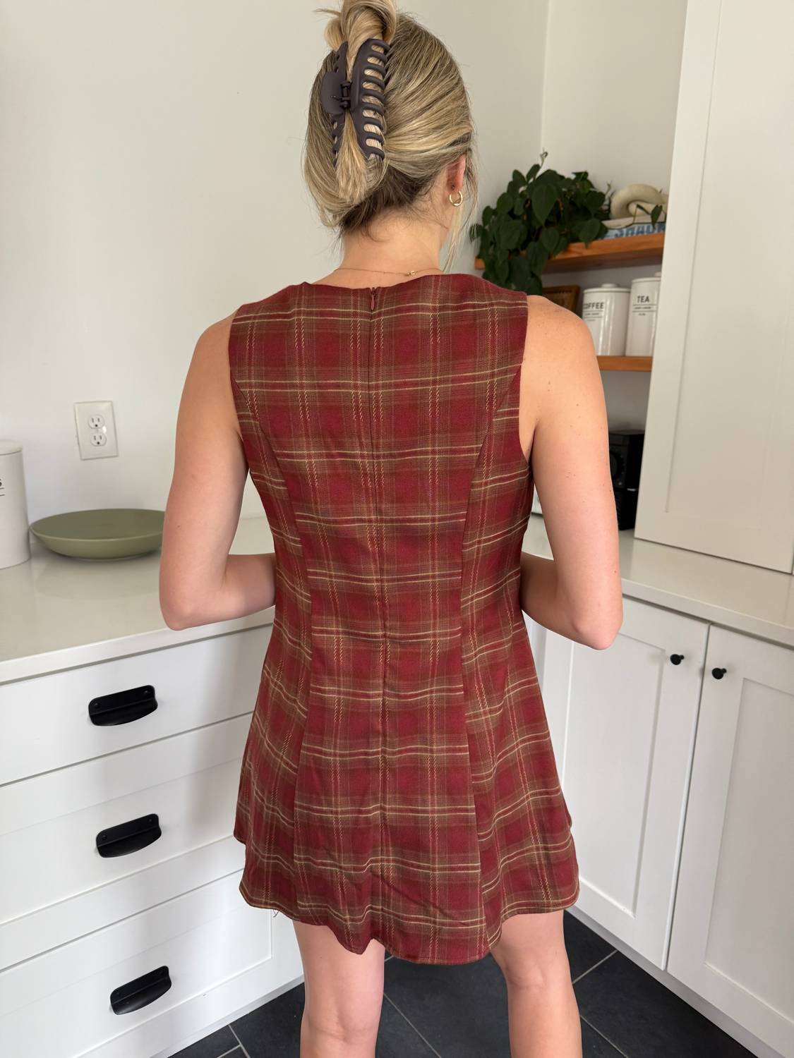 needii Persimmon Plaid Skater Swing Mini Dress in rust - women's dress - detail view