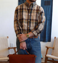 Original Madras Trading Company Classic Button Down Shirt in brown plaid - men's long sleeve top
