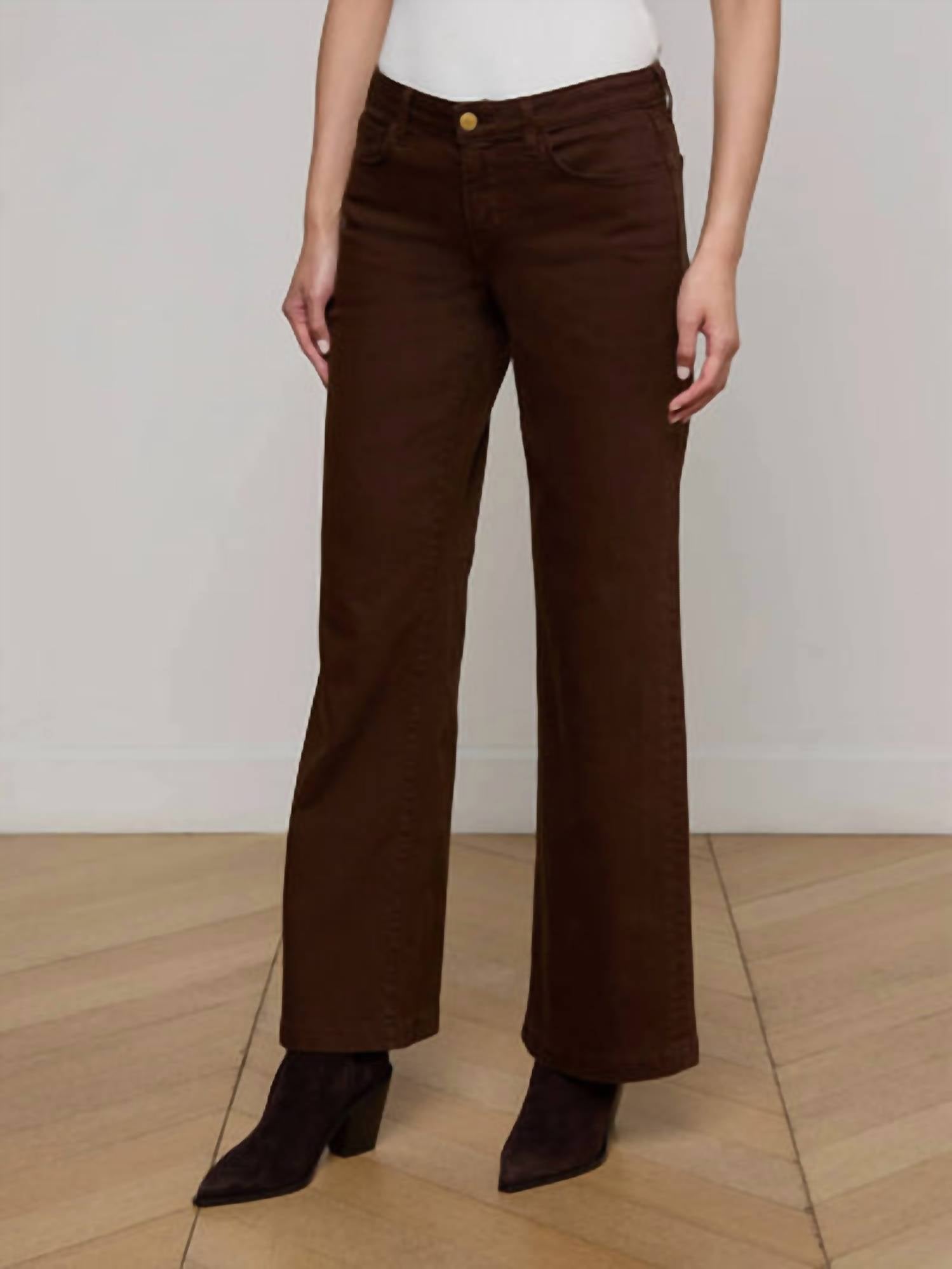 L'Agence Joanne Low Rise Wide Leg Jeans in brown - women's jeans - alternate view