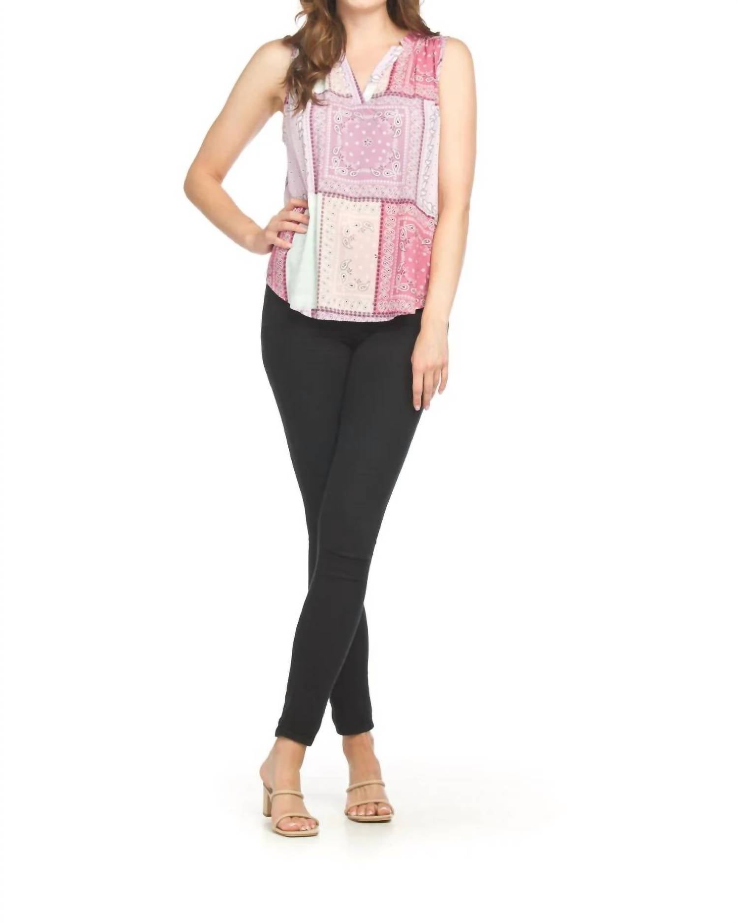 Papillon - Sleeveless Bandana Print V Neck Tank