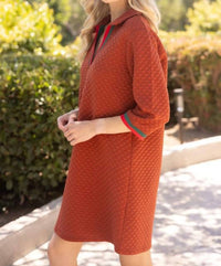 voy Stripe Band Collared Shift Dress in rust - women's dress - detail view