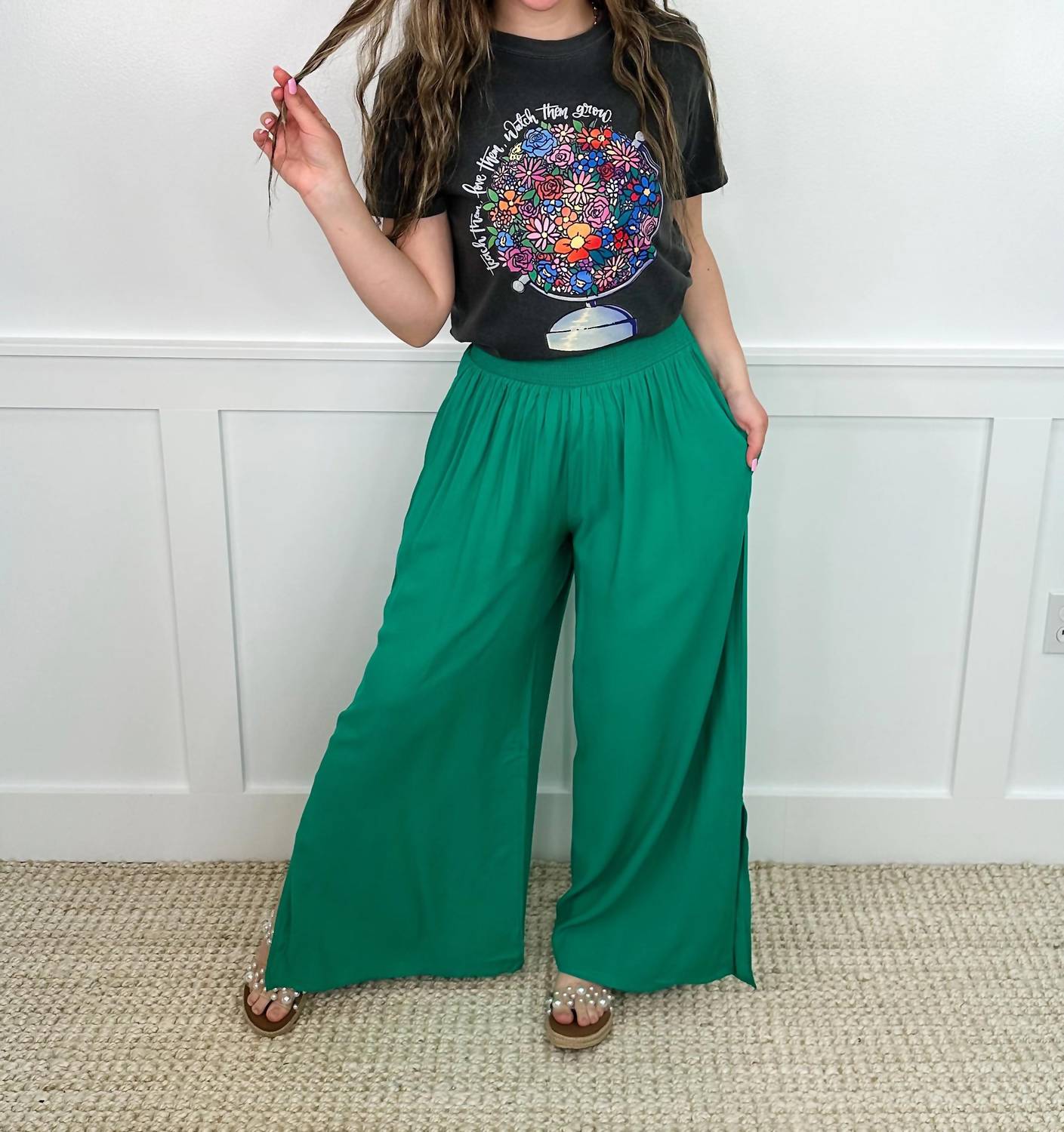 Mary Square - High-rise Rayon Wide Leg Pants