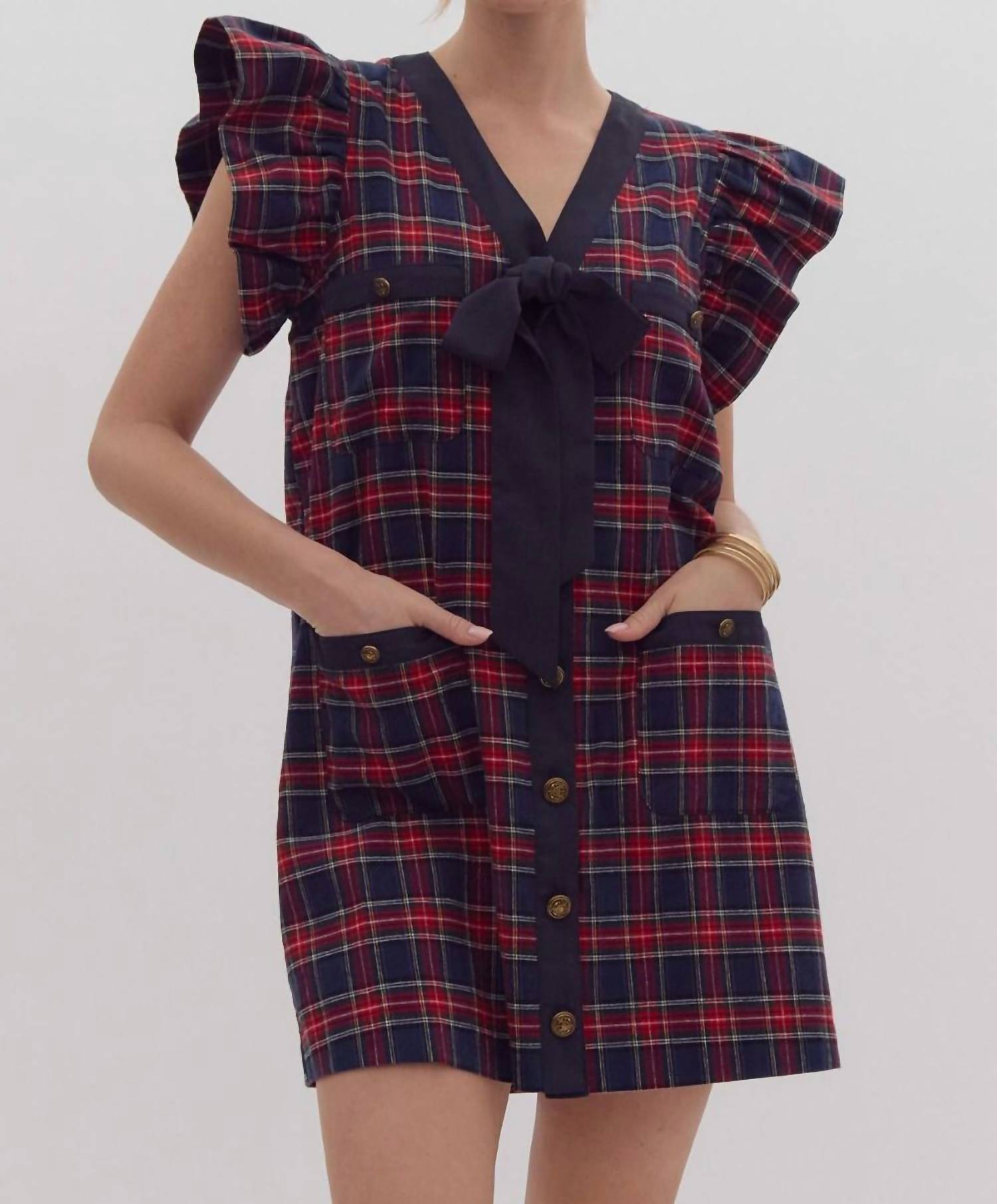 entro Faith Mini Dress in navy red - women's dress