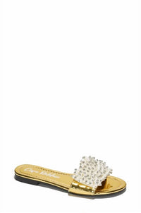Cape Robbin - Women's Fara Pearl Studded Flat Sandal