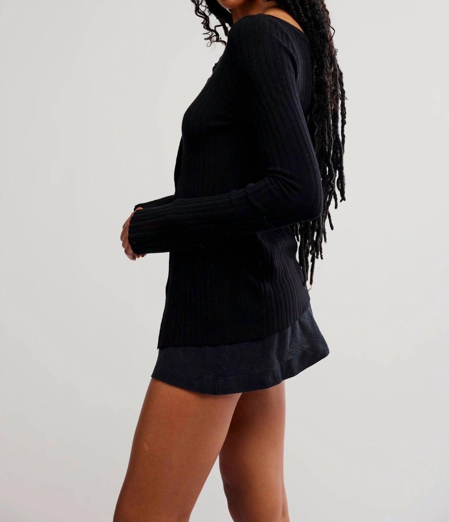 Free People East Side Cardigan in black 1 - women's cardigan - alternate view