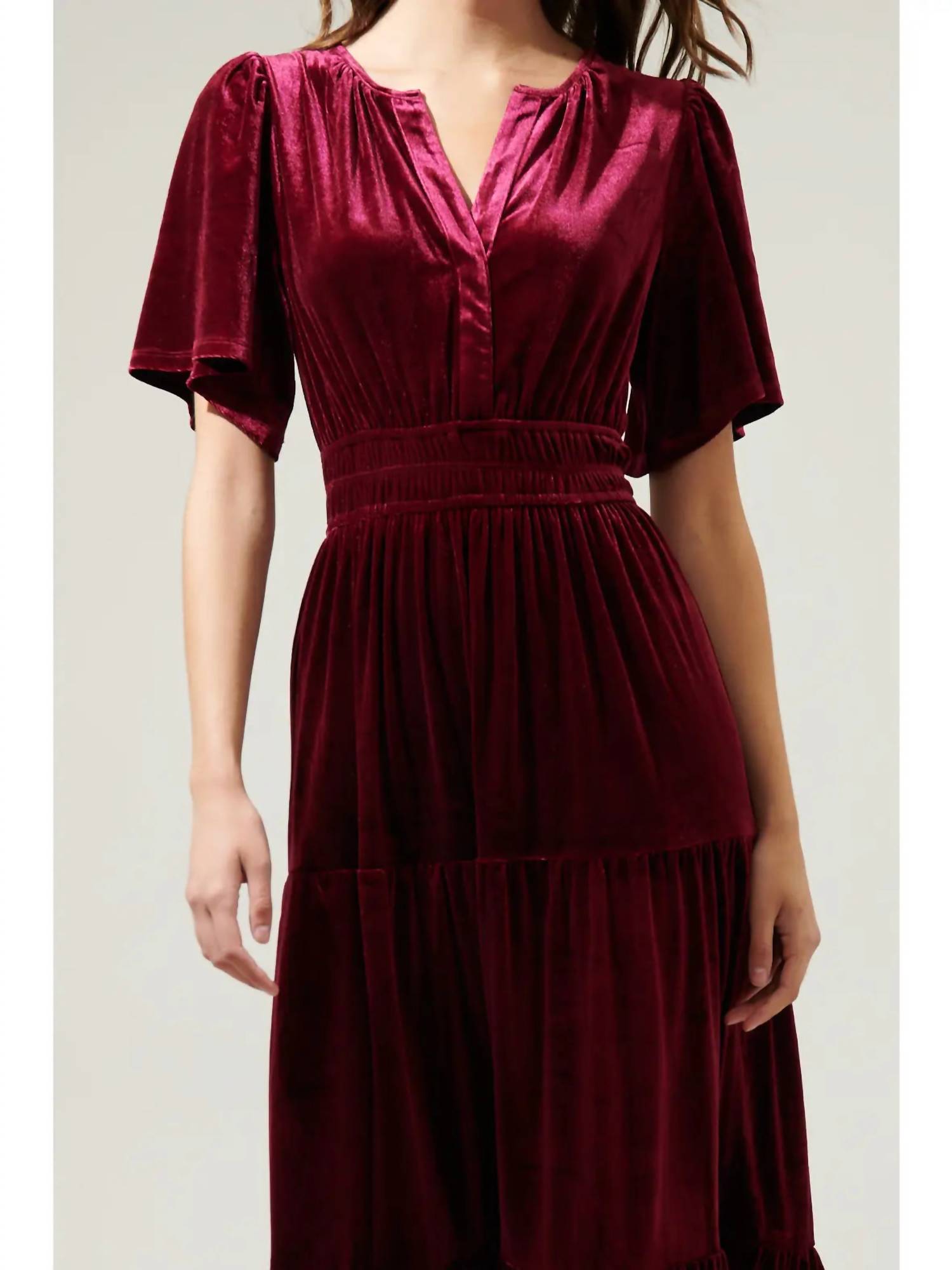 SUGARLIPS Velvet Tiered Maxi Debbie Dress - women's dress - alternate view