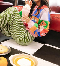 Queen Of Sparkles - Rainbow Colorblock Piece Of Pie Button Up Sweater