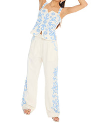 ALLISON NEW YORK Embroidered Audrey Pant in blue white - women's pants - view 4