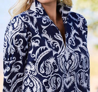 Foxcroft Agnes Printed Damask Long Sleeve Shirt in blue - women's shirt - alternate view