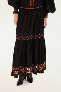 Farm Rio - Embroidered Tiered Maxi Skirt