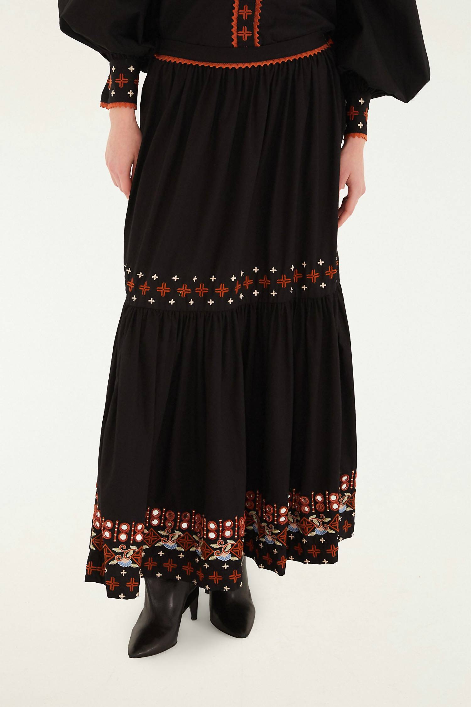 Farm Rio - Embroidered Tiered Maxi Skirt