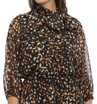 London Times - Leaf Printed Lurex Dress