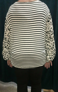Balloon Sleeve Plus Top With Stripe Bodice