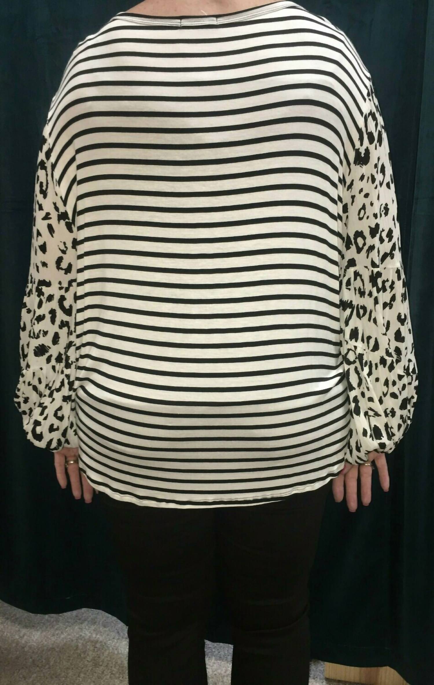 Balloon Sleeve Plus Top With Stripe Bodice