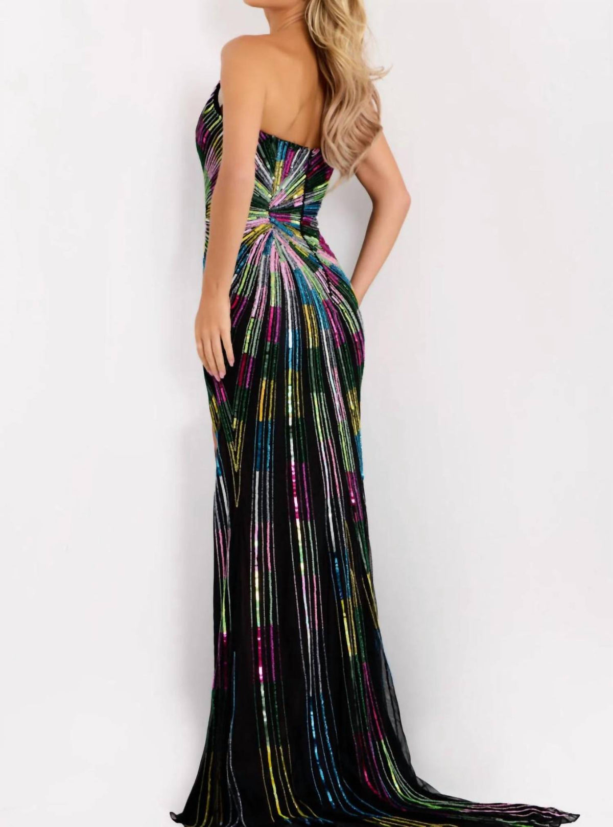 JOVANI Disco Long Formal Prom Dress Gown in black - women's dress - detail view